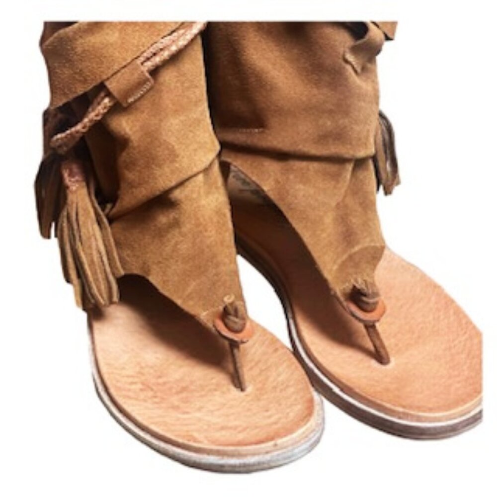 Brown Suede Open-Toe Ankle Boots - Picture 5 of 8